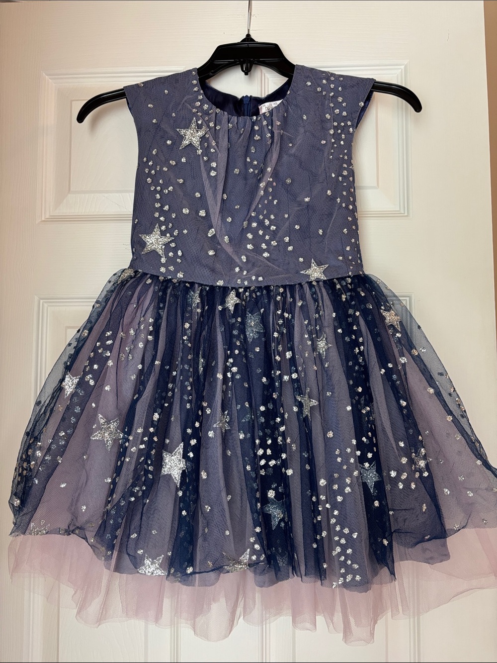 Halabaloo Navy and Silver Star-Embellished Tulle Party Dress